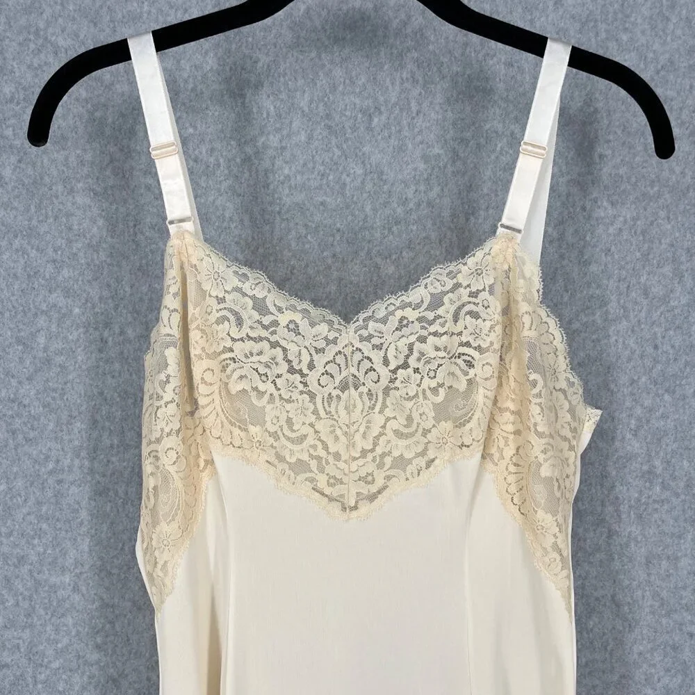 Wonder Woman Vintage Lace Trim Midi Slip Dress Size 34 Cream USA Union Made - Picture 2 of 11